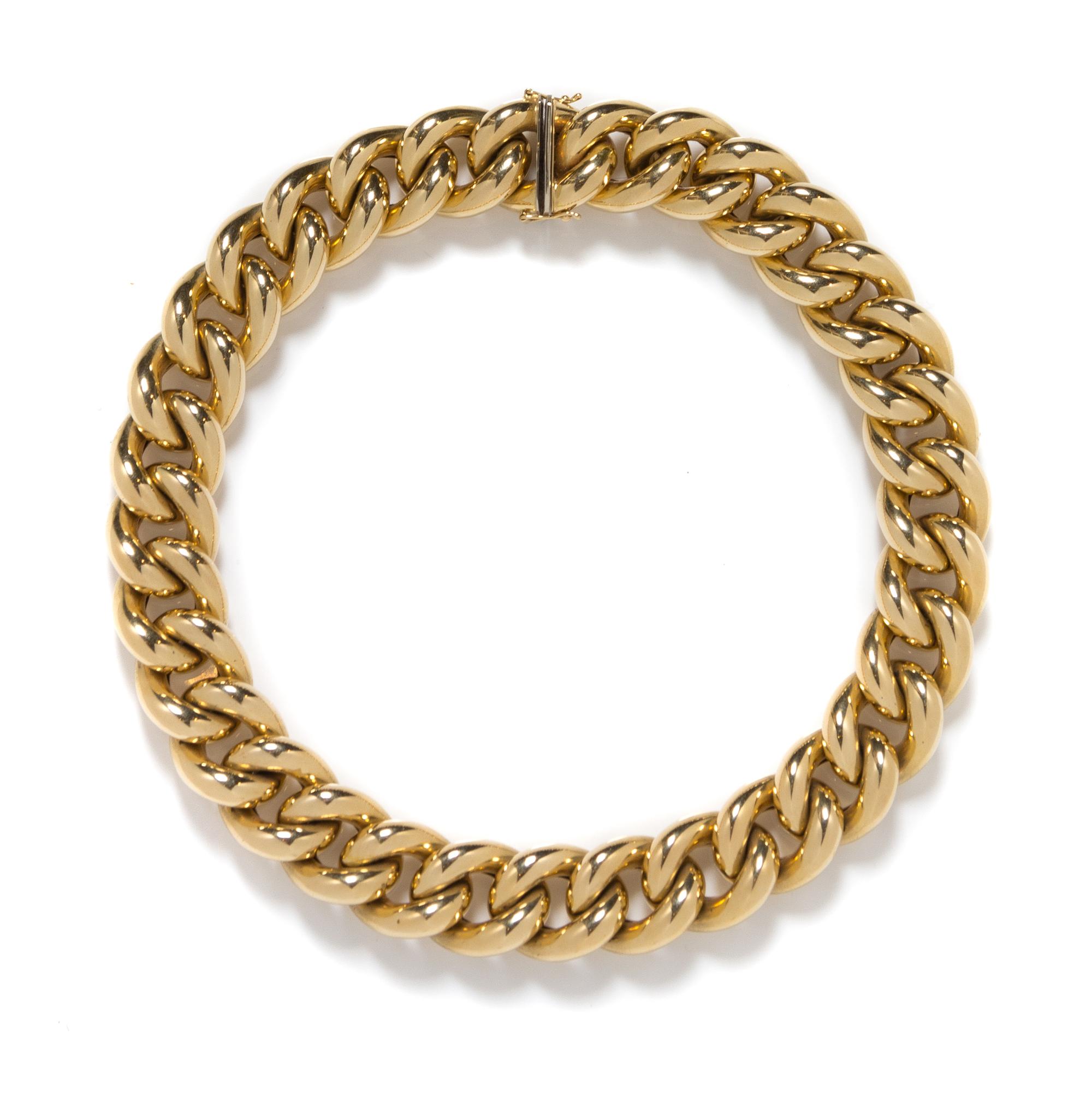 A Yellow Gold Curb Link Necklace, Italian, 75.40 dwts.