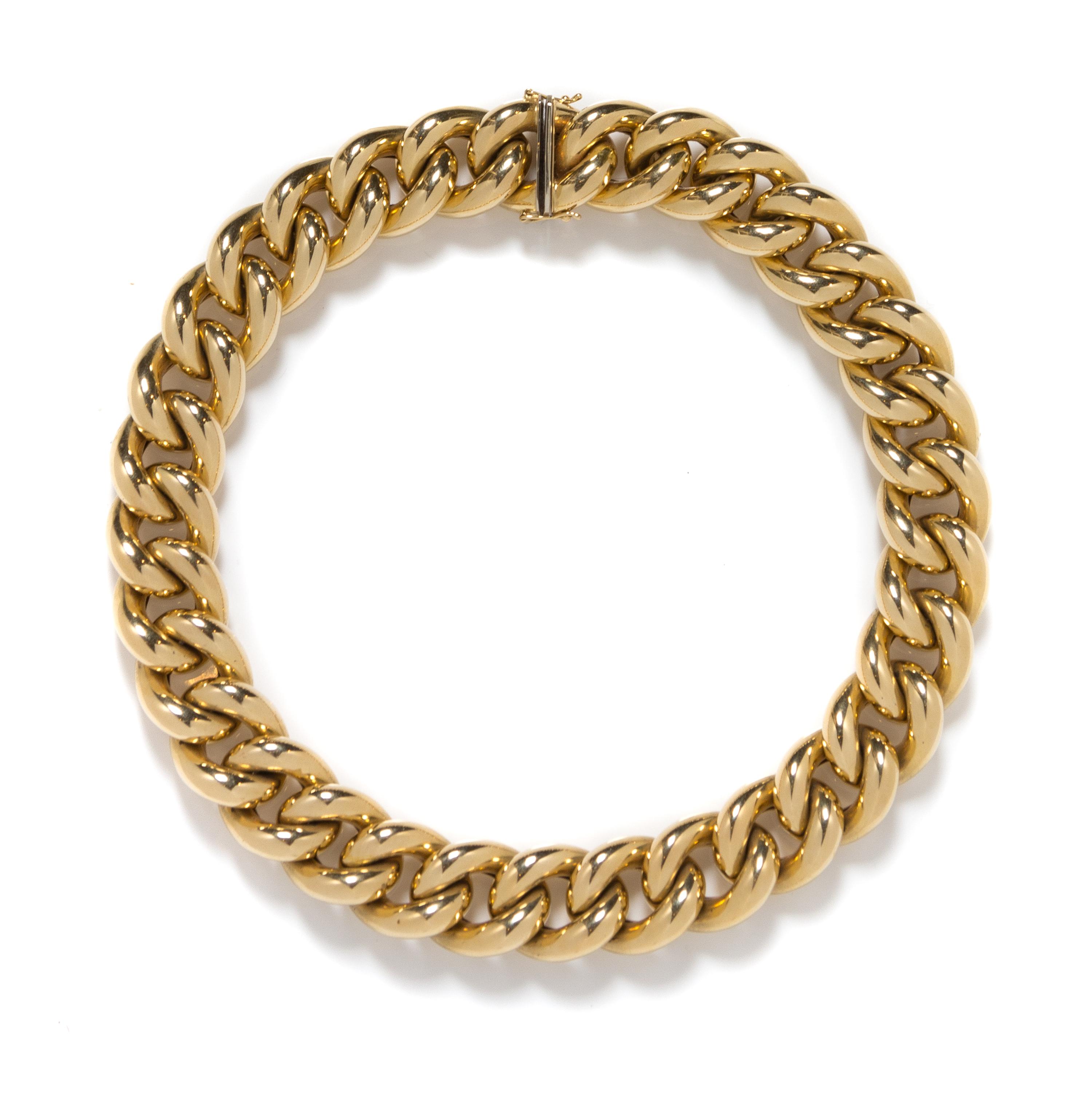 A Yellow Gold Curb Link Necklace, Italian, 75.40 dwts.