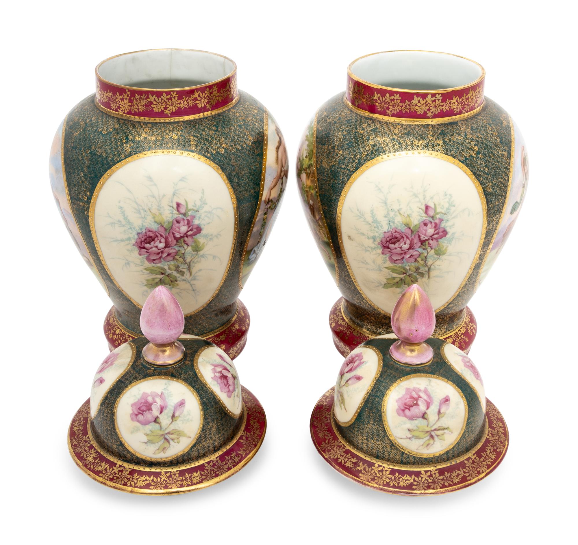 A Pair of Vienna Style Porcelain Urns