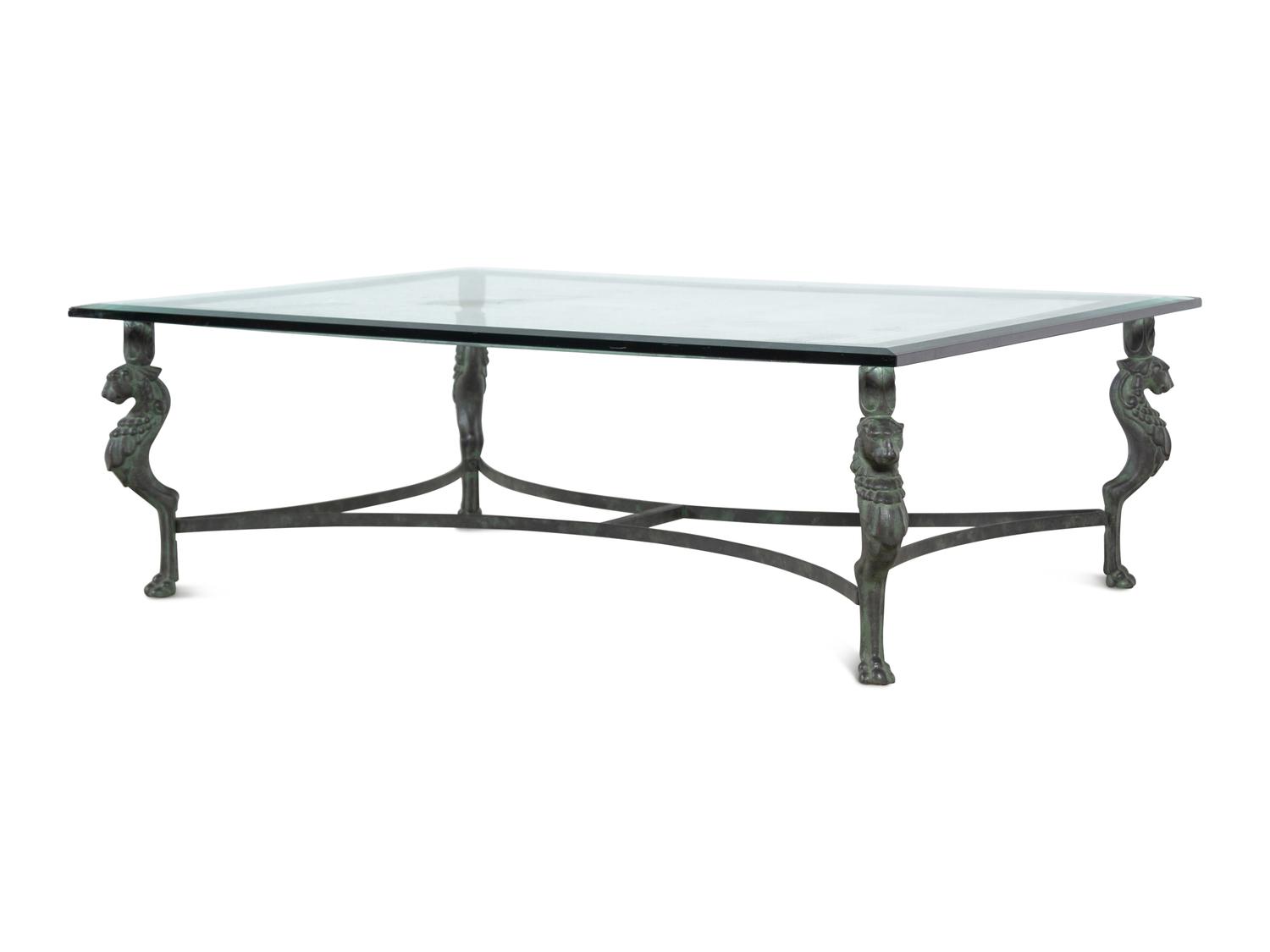 A Pompeiian Style Glass-Top Metal Low Table