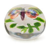 A Baccarat Butterfly Over White Clematis and Bud Glass Paperweight