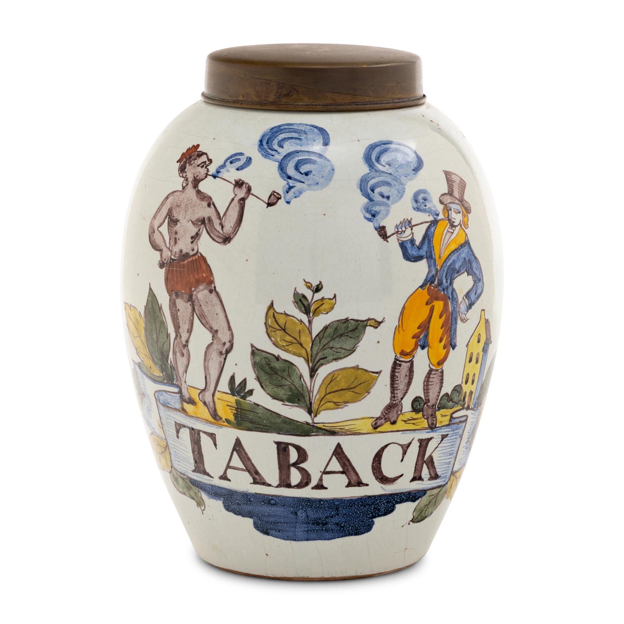 A Delft Polychrome Decorated Tobacco Jar