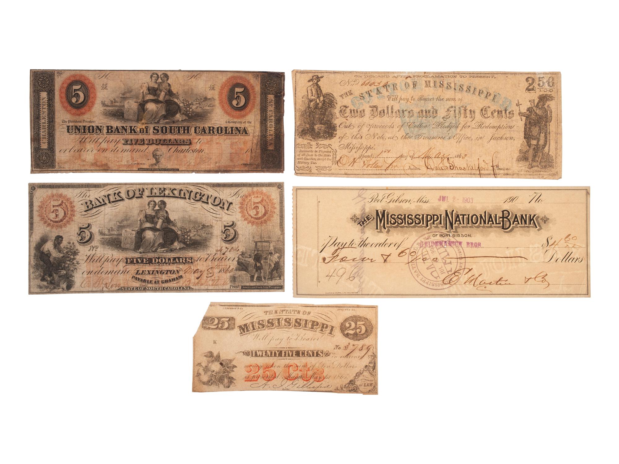 [CONFEDERATE - CURRENCY]. A large group of southern states currency, including: