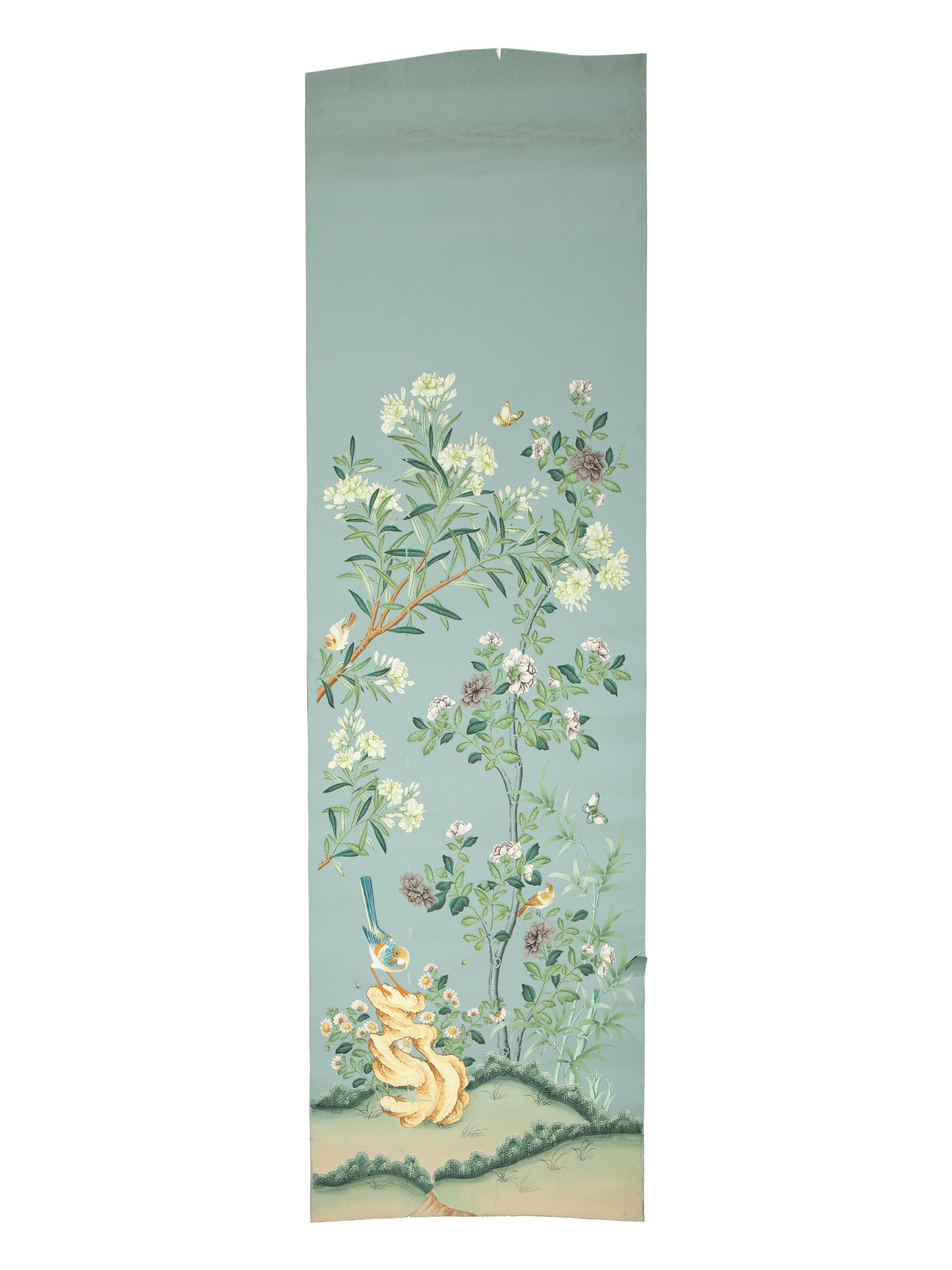 Four Hand-Painted French Chinoiserie Design Wallpaper Panels — GRACIE, EARLY 20TH CENTURY