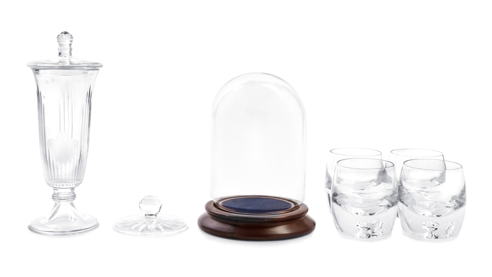 A Collection of Glass Articles Height of tallest 11 inches.