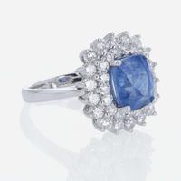 A Sapphire, Diamond, and 18K White Gold Ring
