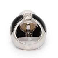 Onyx, Diamond, and Cultured Pearl Ring