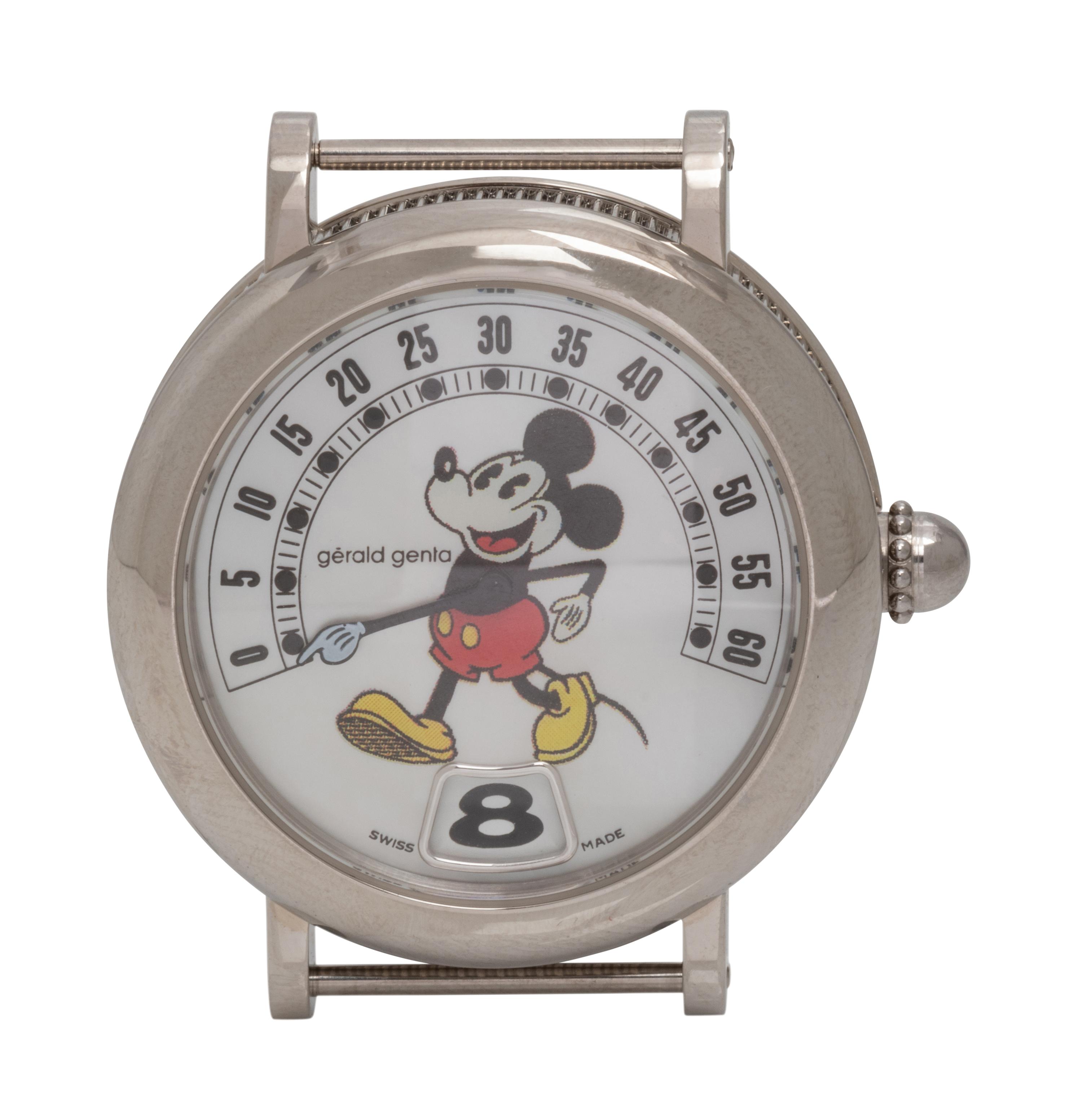 GERALD GENTA, STAINLESS STEEL RETROGRADE JUMP HOUR 'MICKEY MOUSE' WATCH