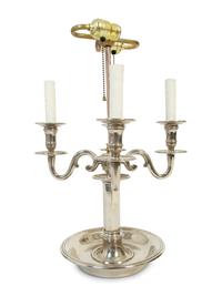 A French Silvered Brass Four-Arm Bouillotte Lamp with a Tole Shade