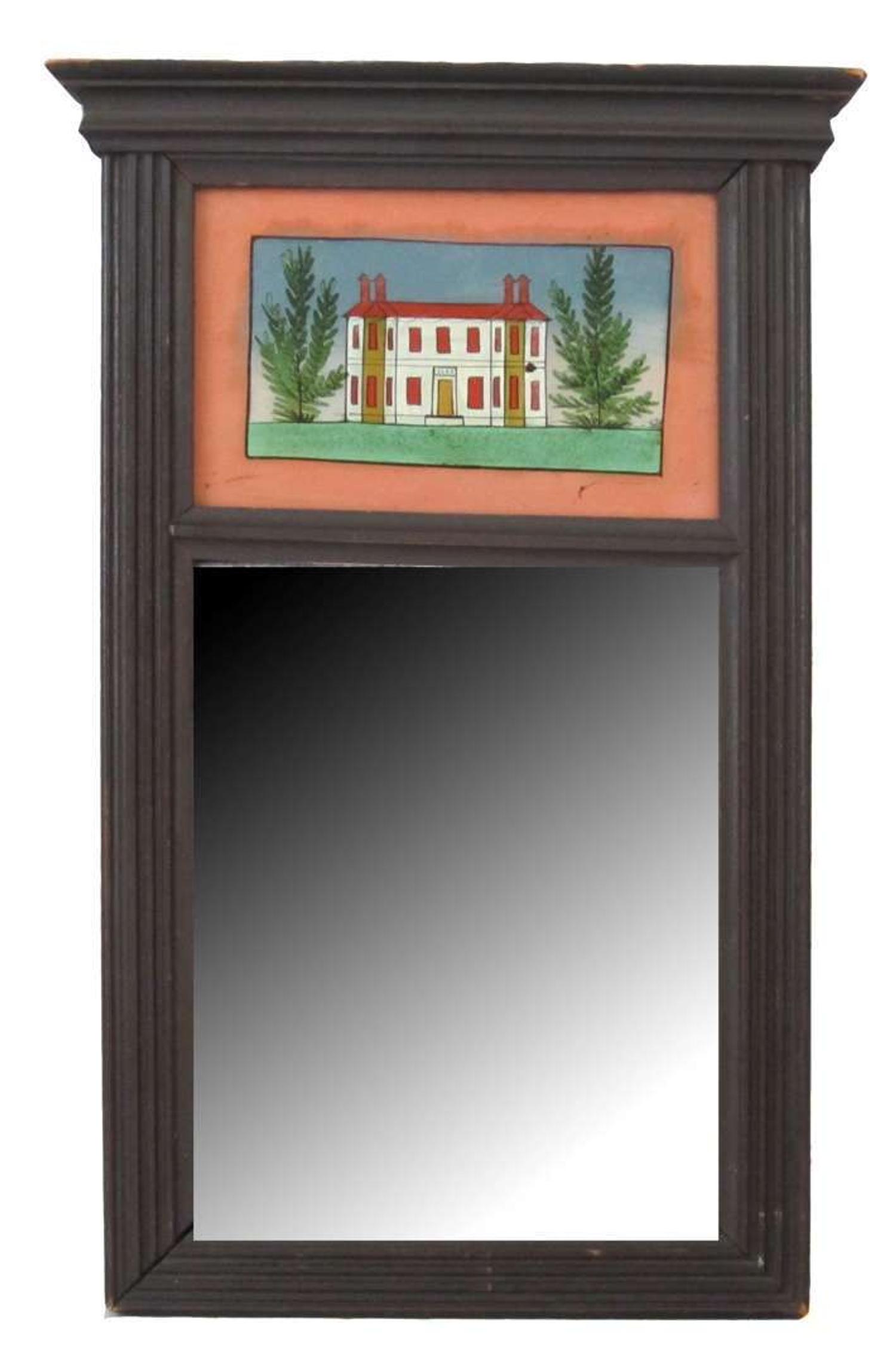 Small Federal mahogany and eglomisé looking glass 19th century