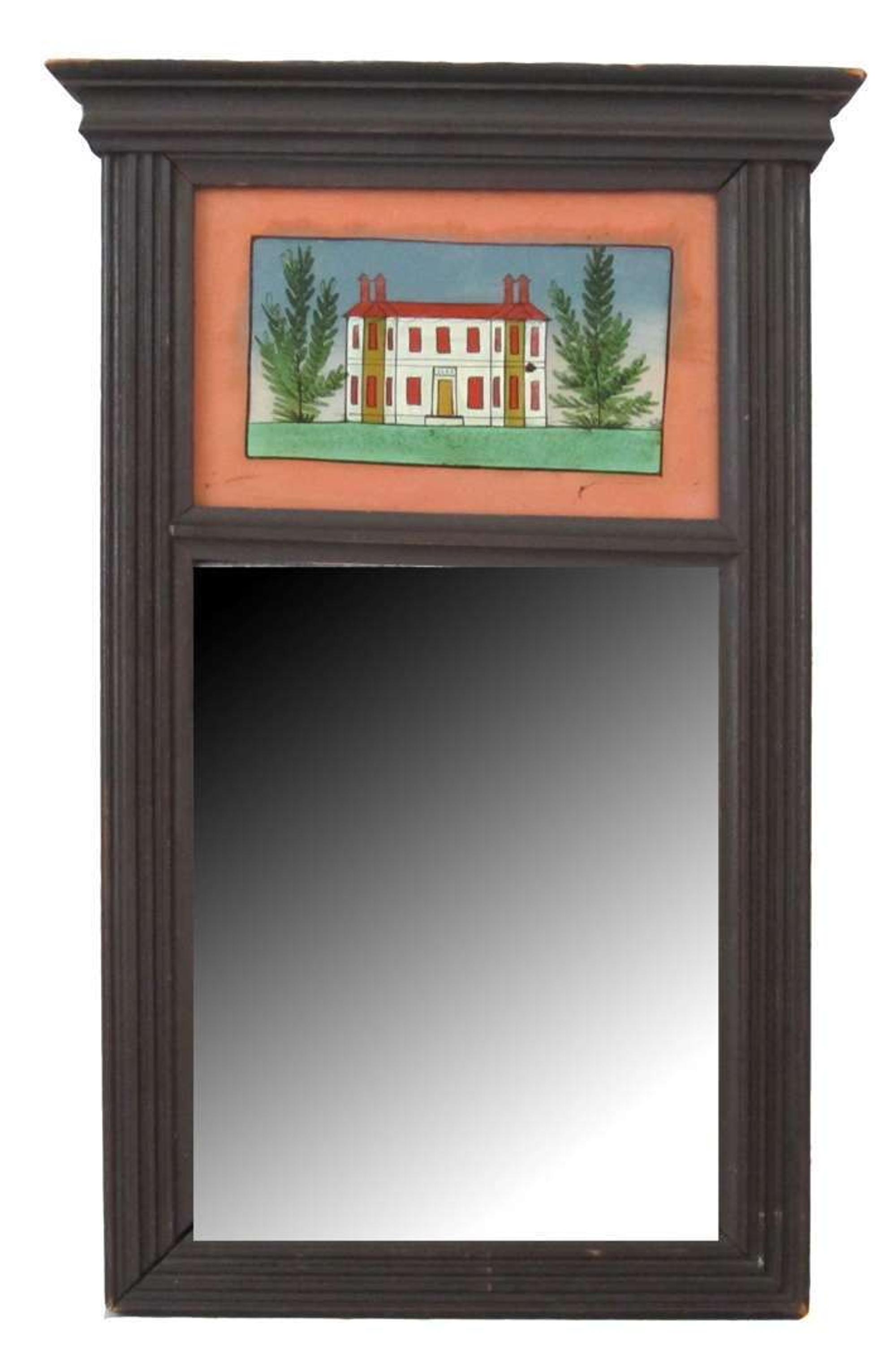 Small Federal mahogany and eglomisé looking glass 19th century
