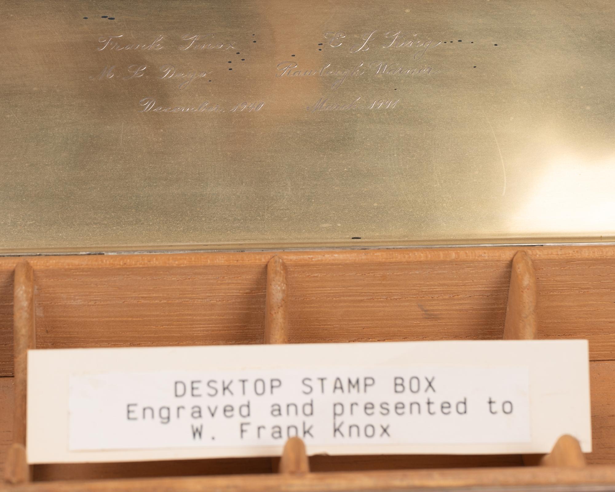 An American Silver Cigarette Box and a Teakwood Presentation Box from the H.M.S. Illustrious