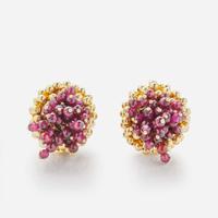 A Matching Set of Garnet and 14K Yellow Gold Bracelets and Earrings