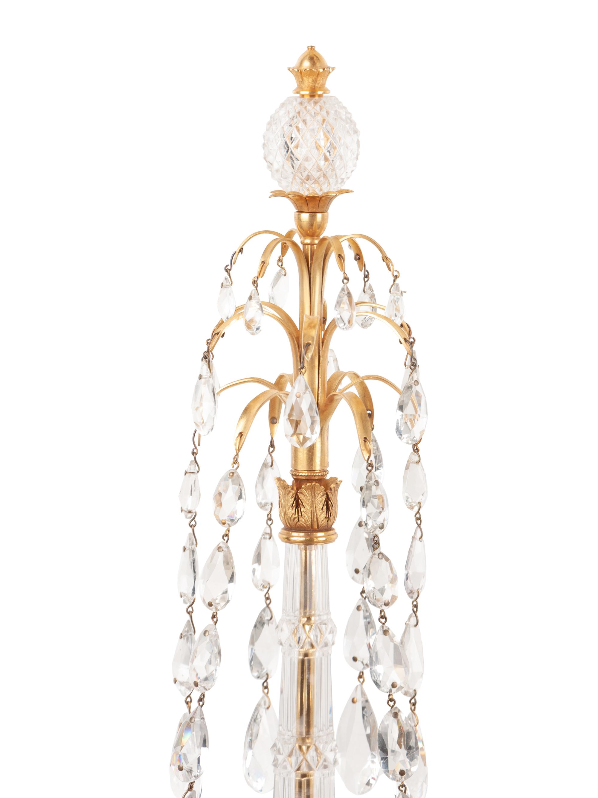 A Set of Four Georgian Style Cut Glass Two-Light Sconces