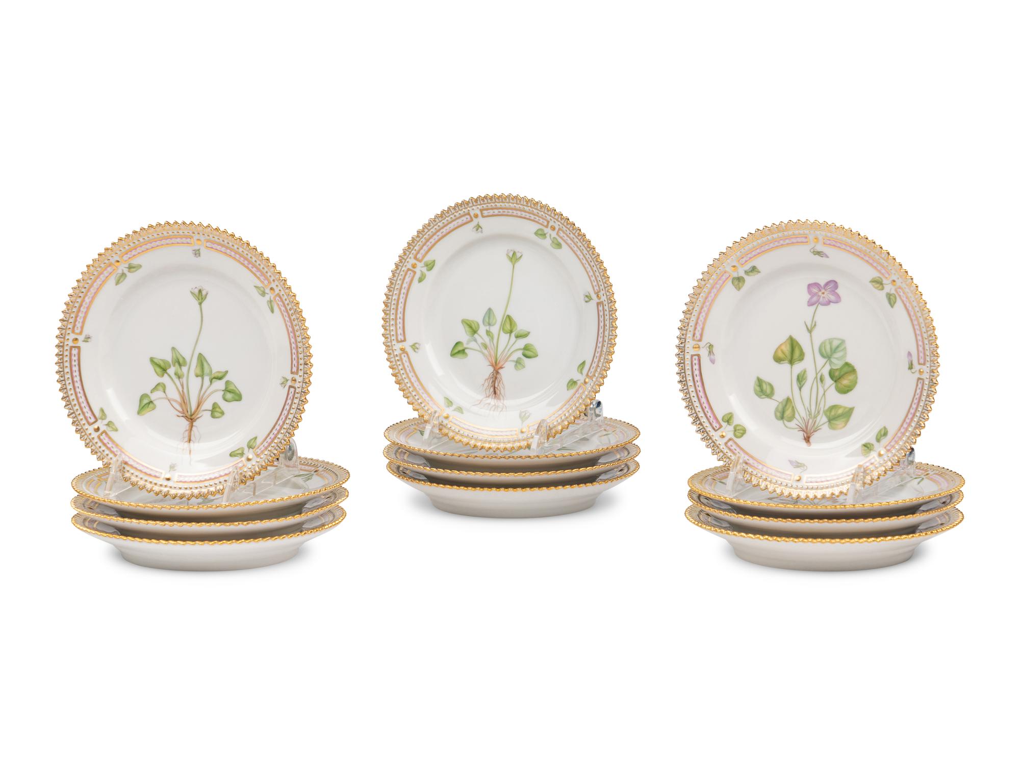 A Set of Twelve Royal Copenhagen Flora Danica Porcelain Bread Plates