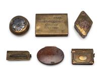 Six Brass Snuff Boxes and Match Safes