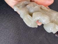 A Chinese jade "Boys, Kylin and Phoenix" vase on carved wood stand 玉雕童子凤鸟花樽及底座