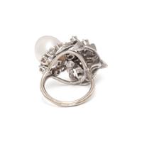 CULTURED PEARL, DIAMOND, AND WHITE GOLD RING