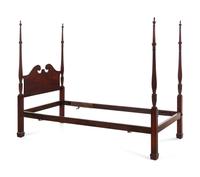 A Pair of Chippendale Style Carved Mahogany Four Post Tested Twin Beds