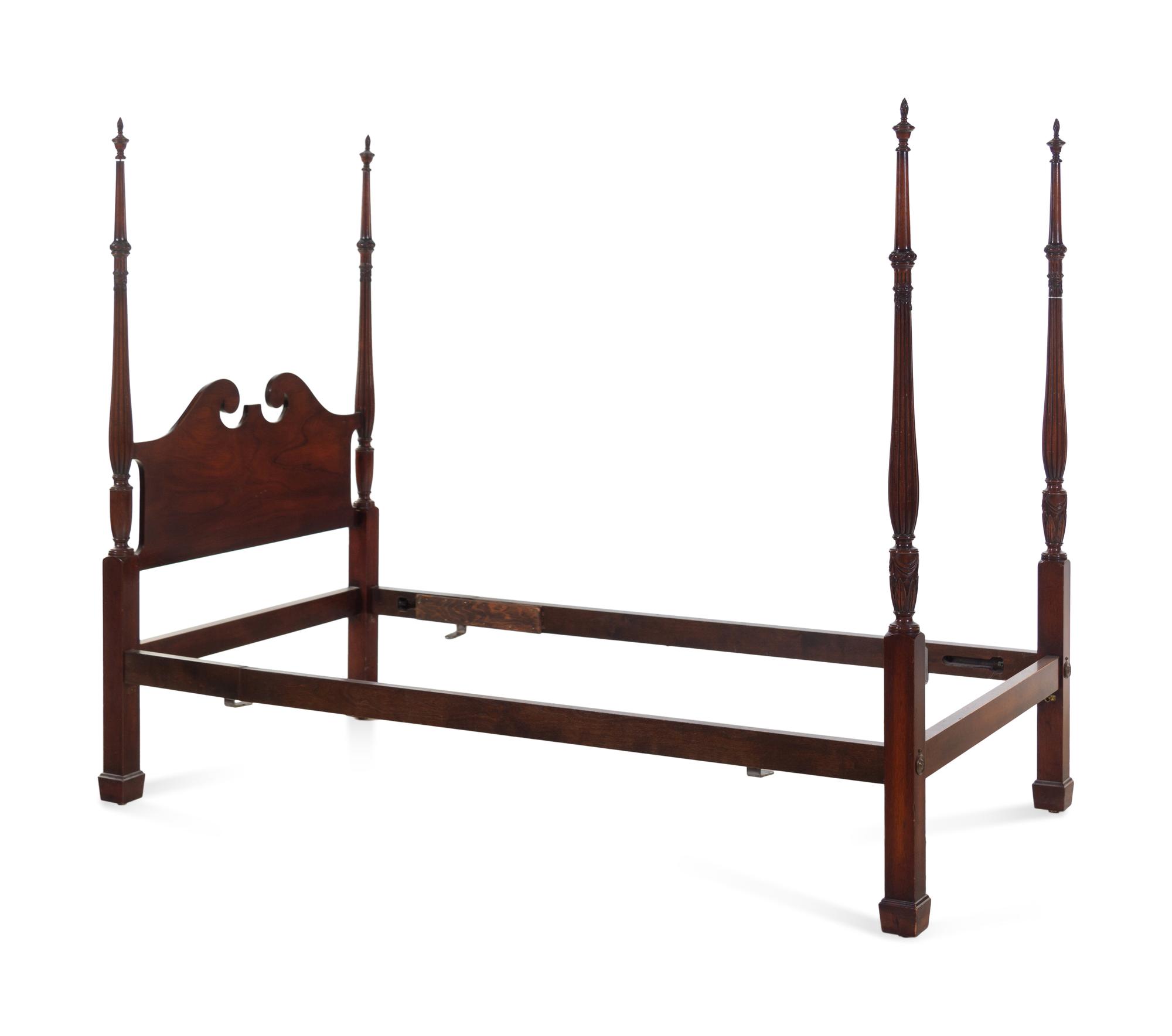 A Pair of Chippendale Style Carved Mahogany Four Post Tested Twin Beds