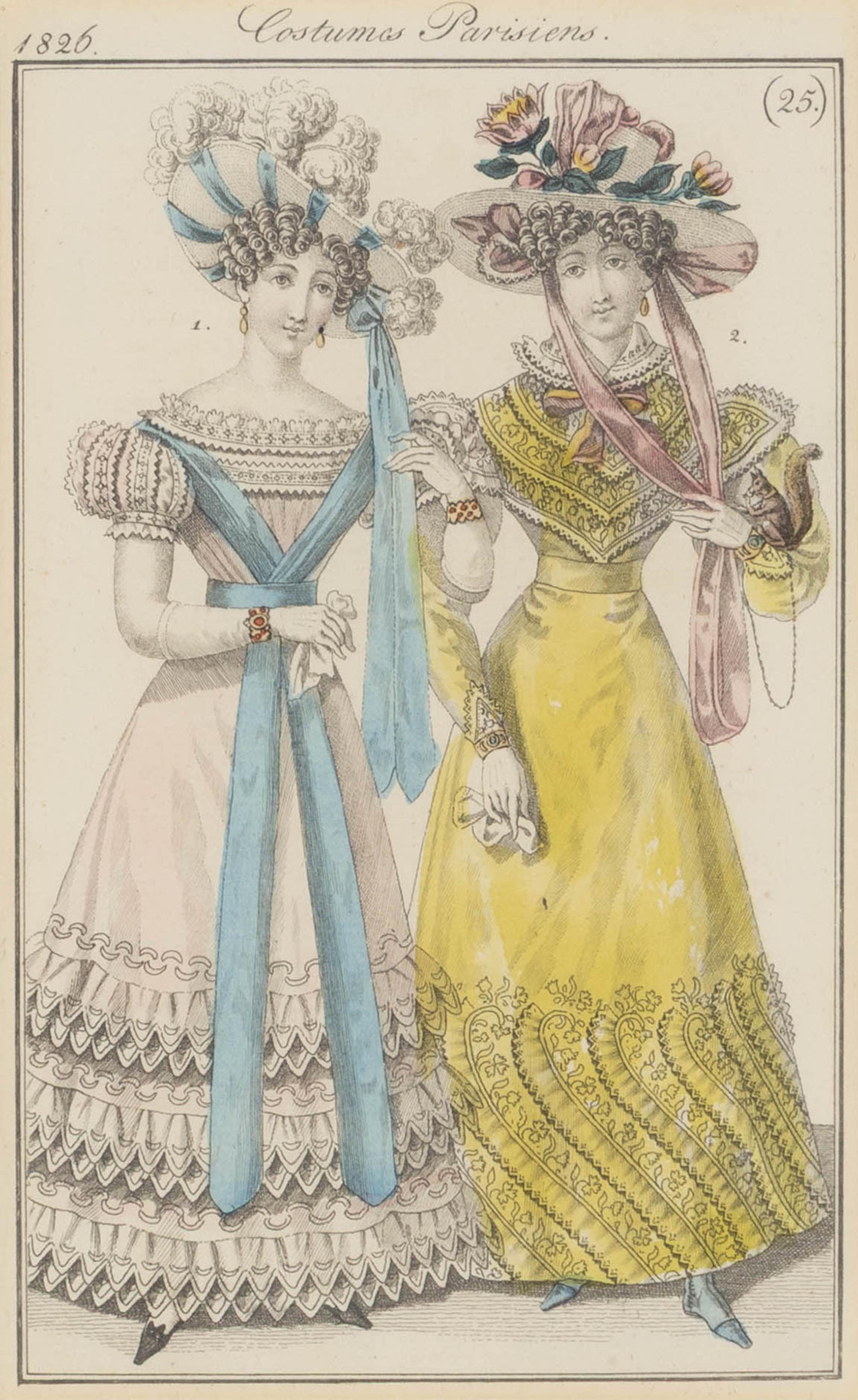 Two Sets of Four French Hand-Colored Costume Engravings