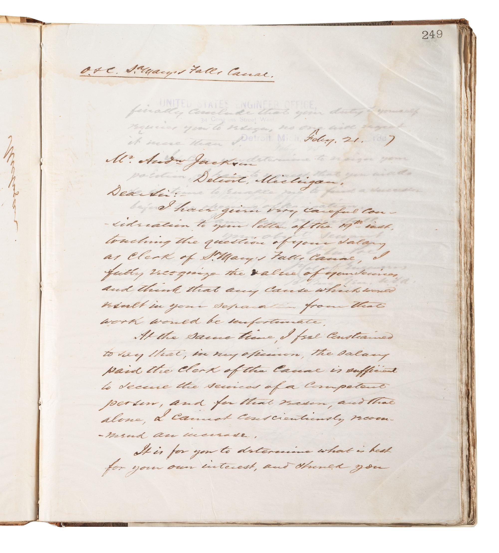 [ENGINEERING] -- [CIVIL WAR]. Group of 3 letterpress copybooks containing ca 1885-1895 correspondence of US Army officer and engineer Orlando Metcalf Poe (1832-1895).