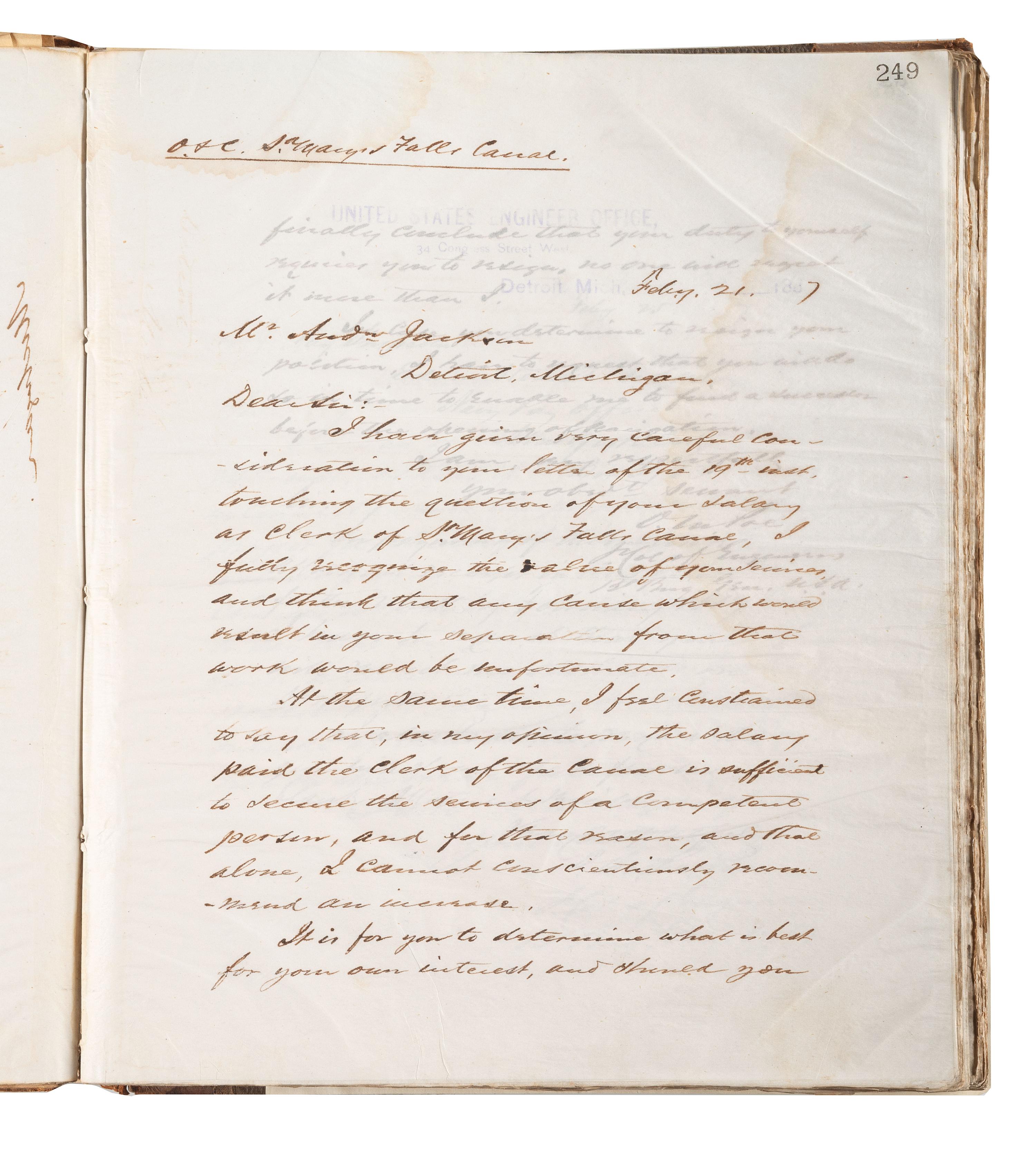 [ENGINEERING] -- [CIVIL WAR]. Group of 3 letterpress copybooks containing ca 1885-1895 correspondence of US Army officer and engineer Orlando Metcalf Poe (1832-1895).