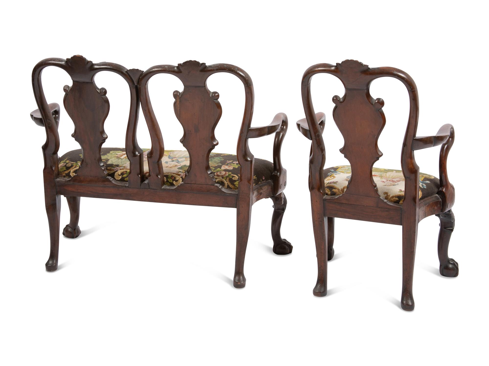 A George II Burl and Walnut Child's Chair and Settee