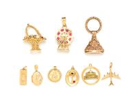 A Collection of Yellow Gold and Multigem Charms, 20.00 dwts.