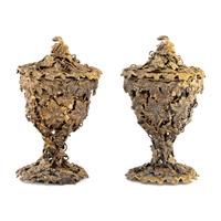 A Pair of Continental Gilt Metal Potpourris