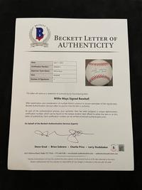 A Willie Mays Signed Autographed Baseball (Beckett Authentication Services Letter BAS Certified),