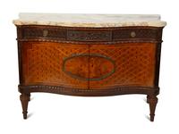 A Louis XVI Style Marquetry Inlaid Marble Top Cabinet — EARLY 20TH CENTURY