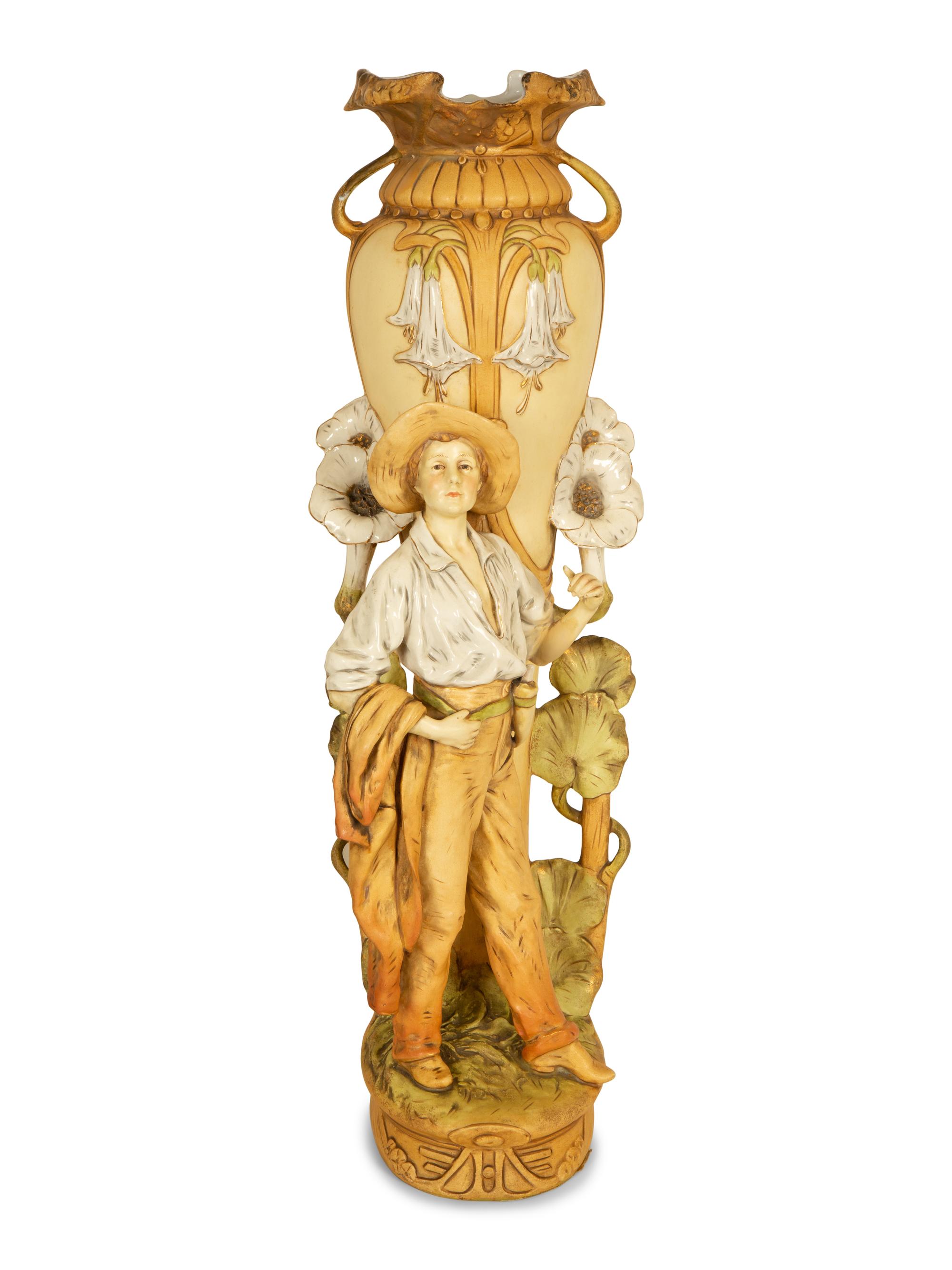 A Pair of Royal Dux Porcelain Figural Vases