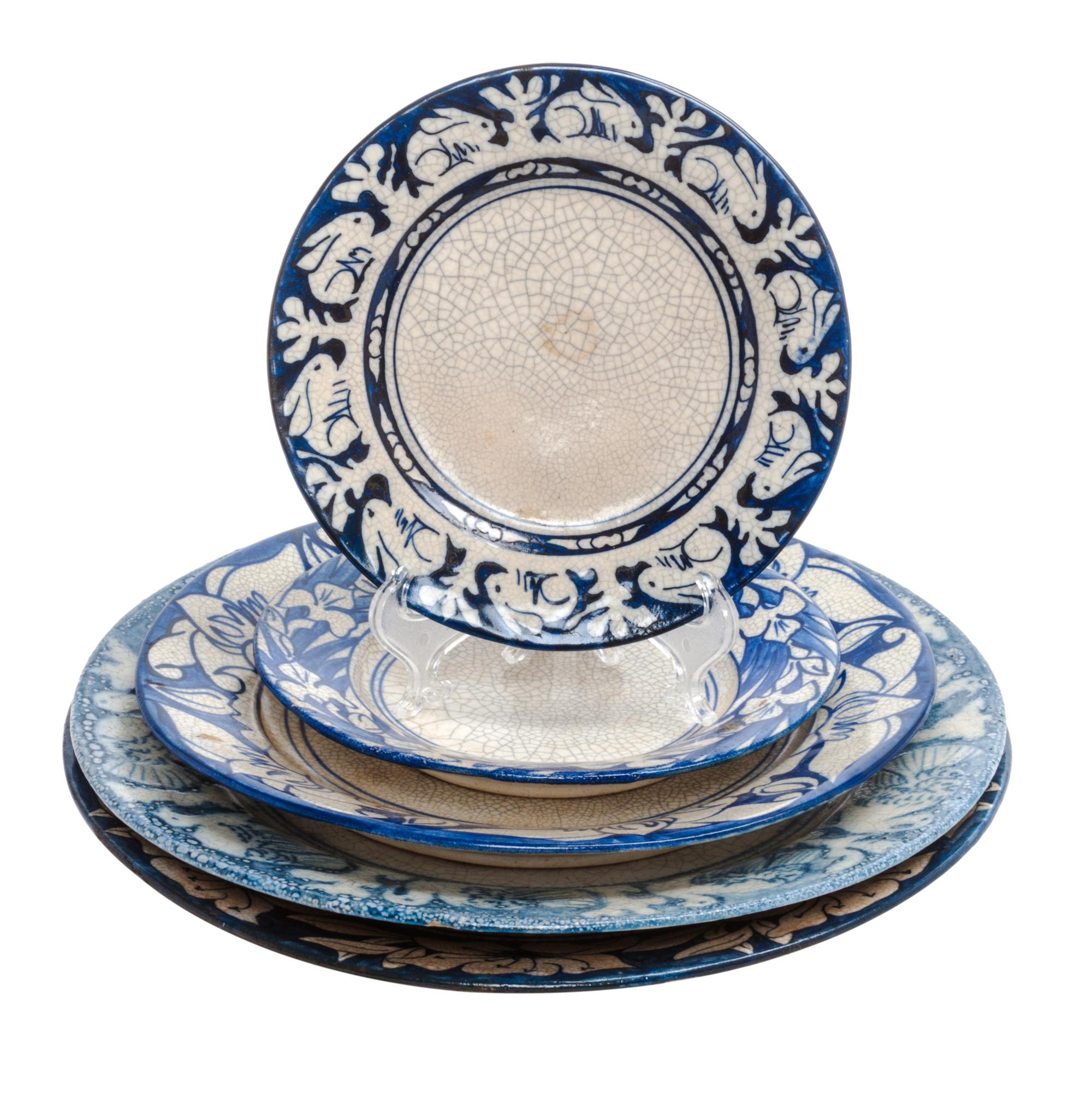 Five Dedham Pottery Articles Diameter of largest 10 inches.