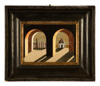 A Framed Italian Pietra Dura Plaque of Architectural View — 19th/20th Century