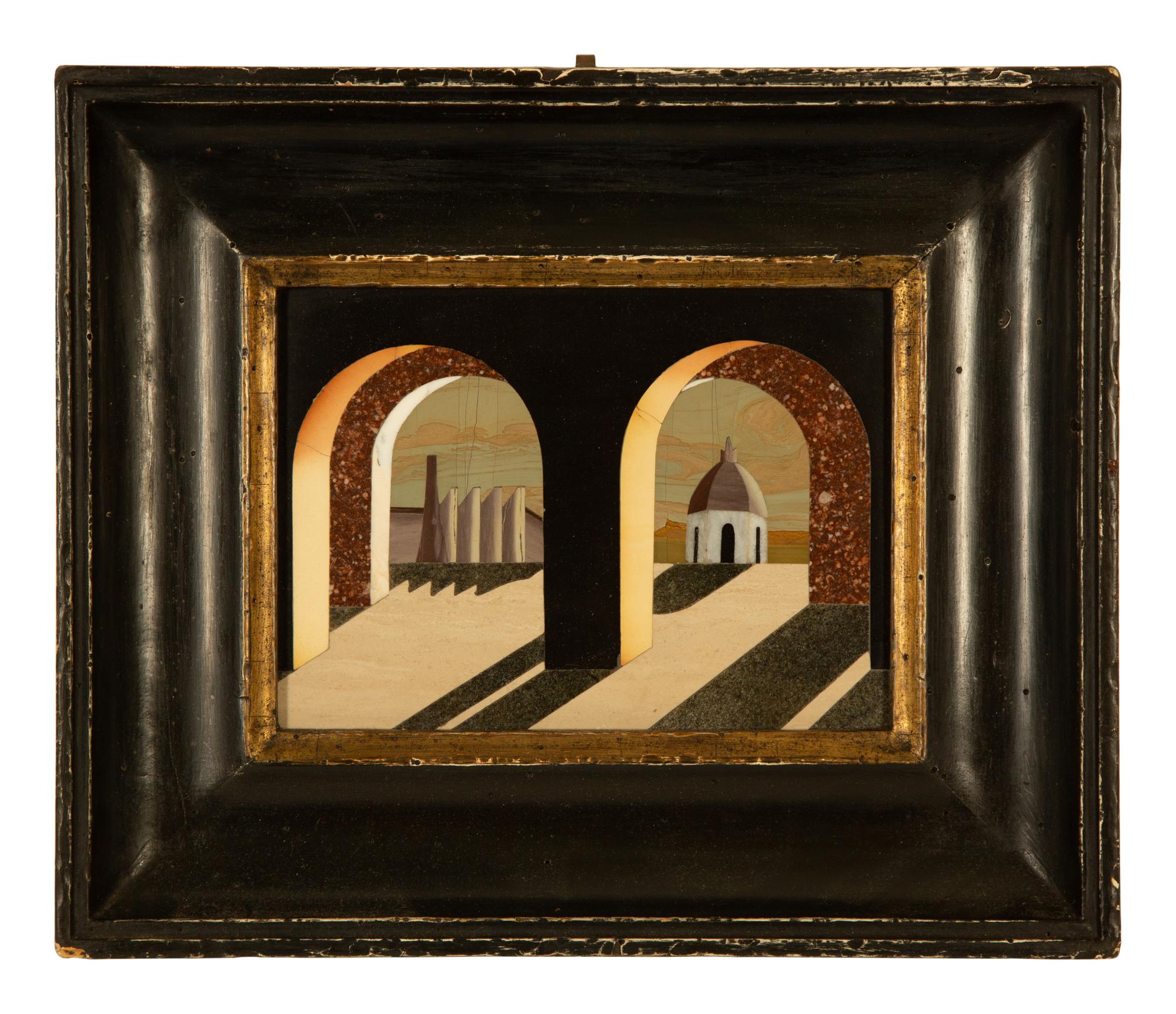 A Framed Italian Pietra Dura Plaque of Architectural View — 19th/20th Century