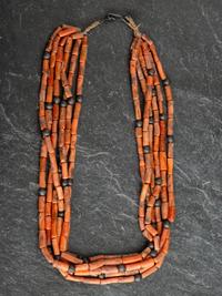 Pueblo Six-strand Coral Necklace with Silver Bead Accents