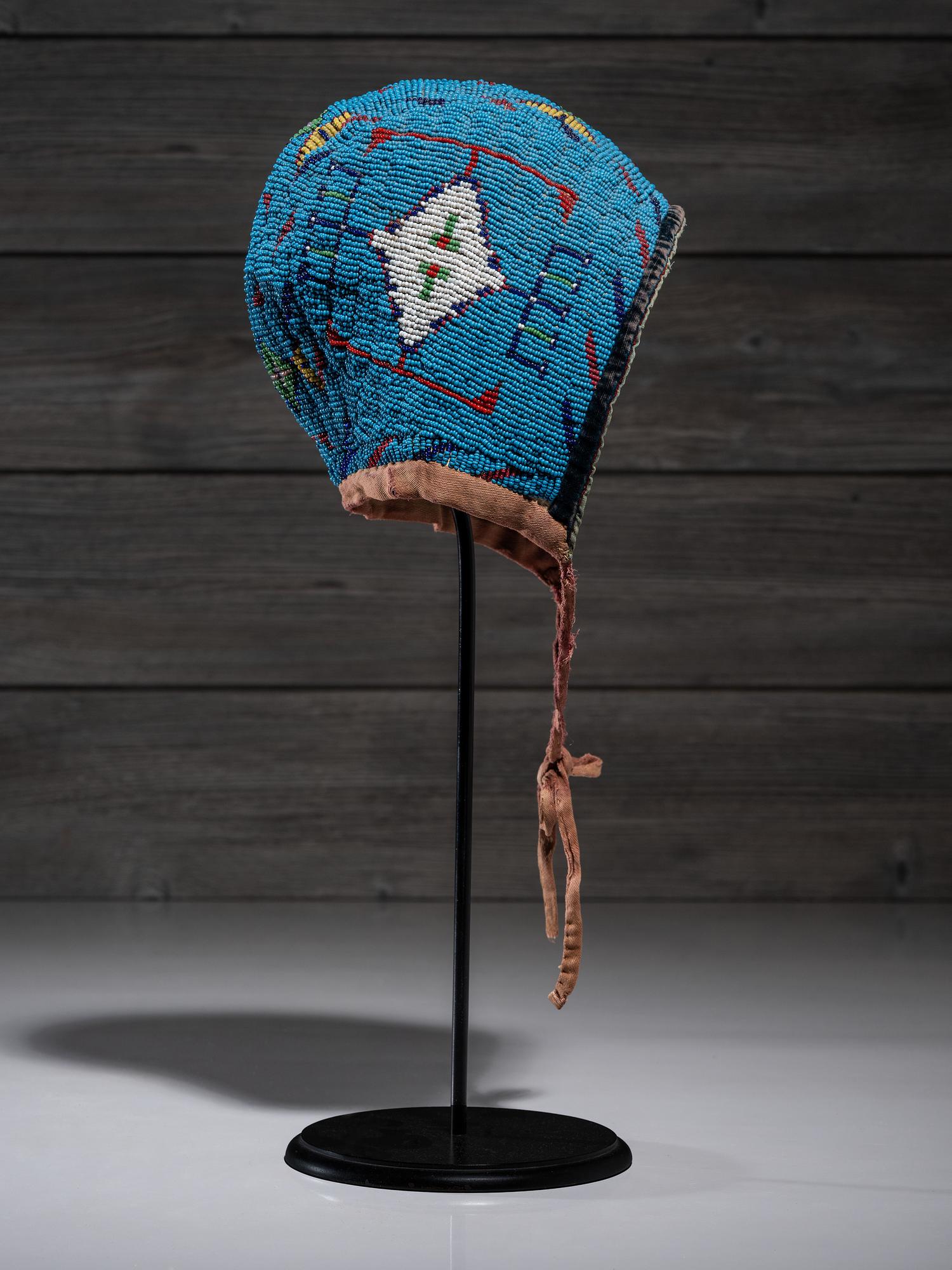 Sioux Child's Beaded Hide Bonnet