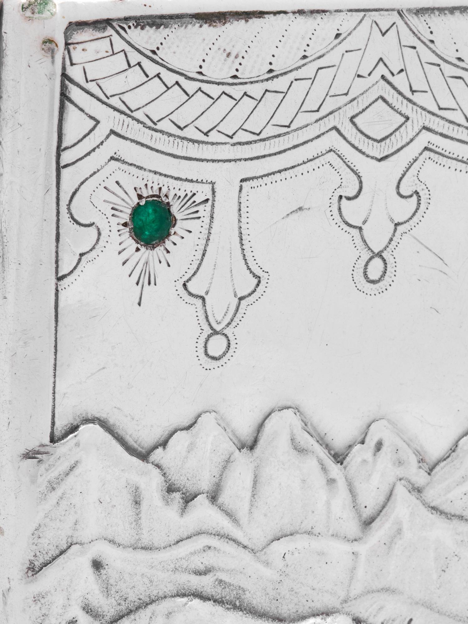 A Russian Silver and Emerald-Inset Cigarette Case