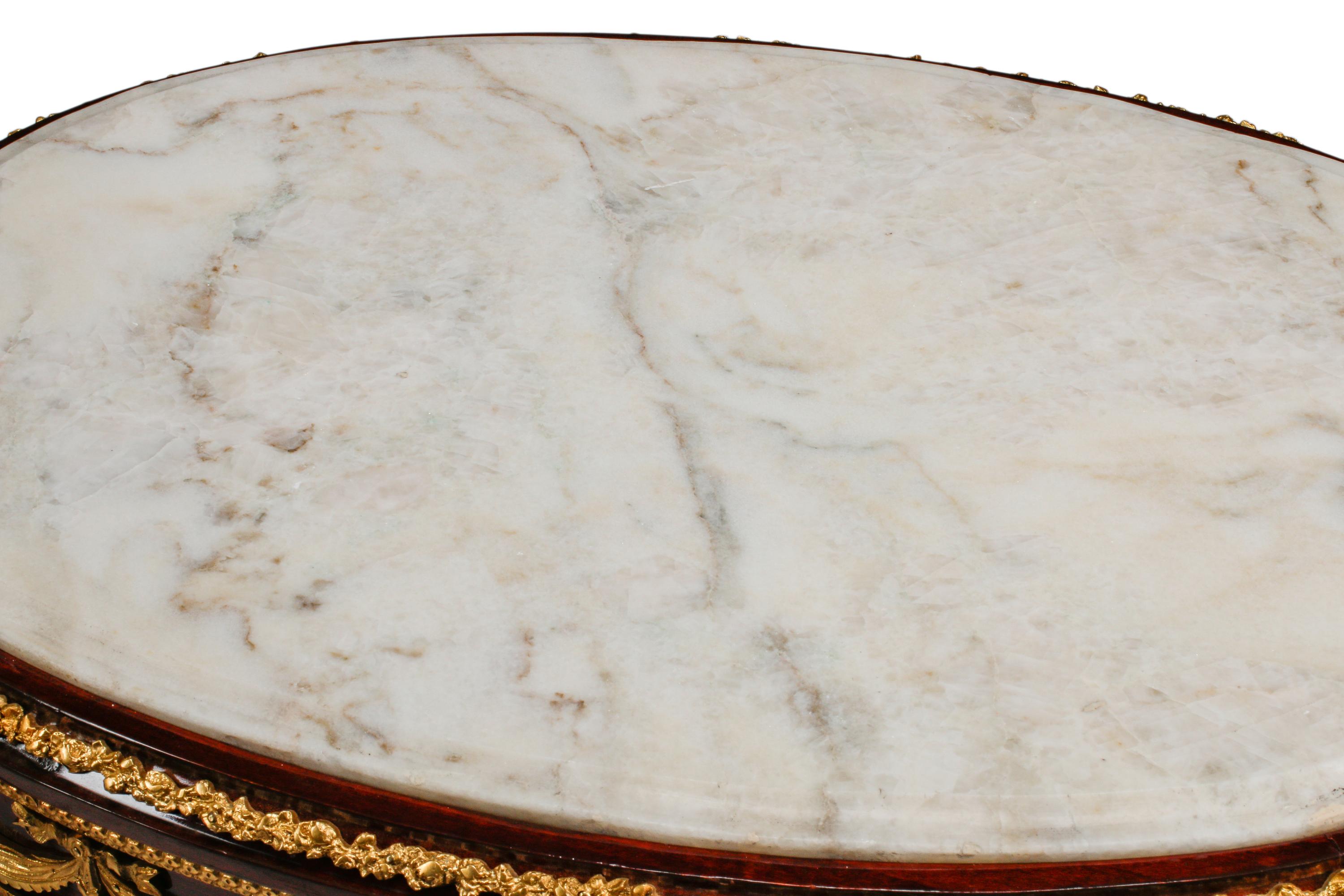 A Pair of Louis XVI Style Gilt Bronze Mounted Marble-Top Tables