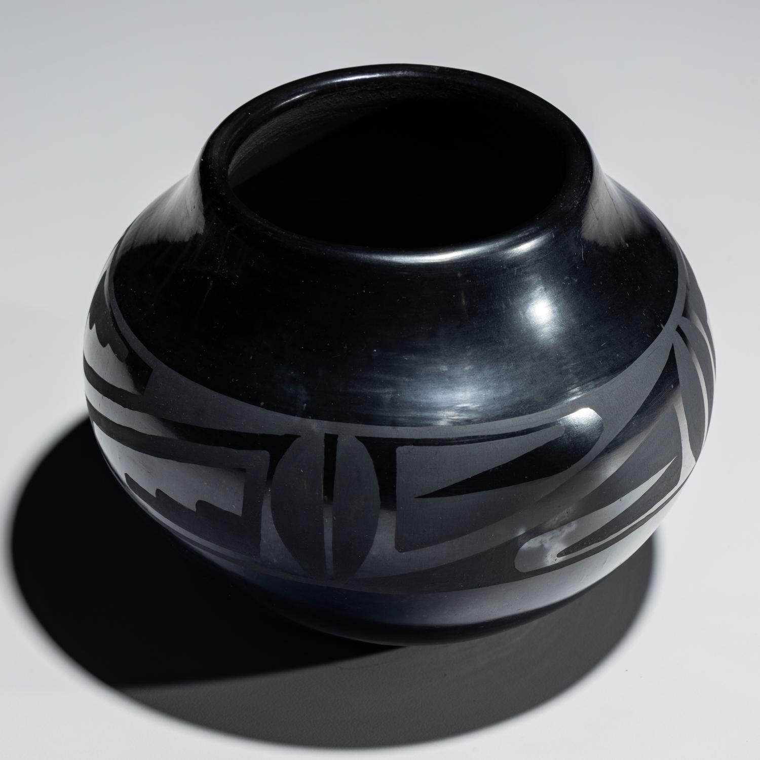 Blackware Pottery Jar, Gunmetal Finish