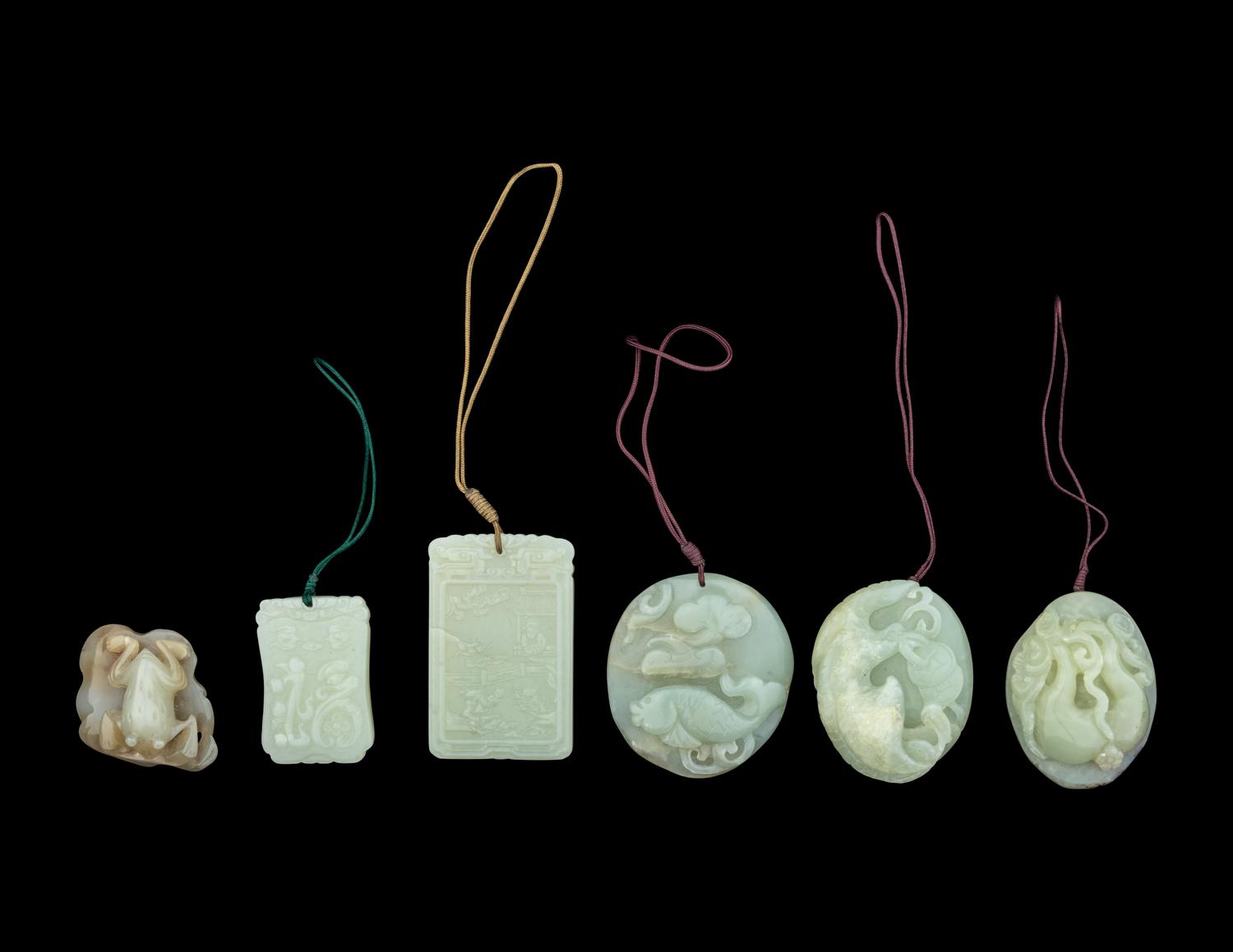 Six Chinese Celadon Jade Pendants