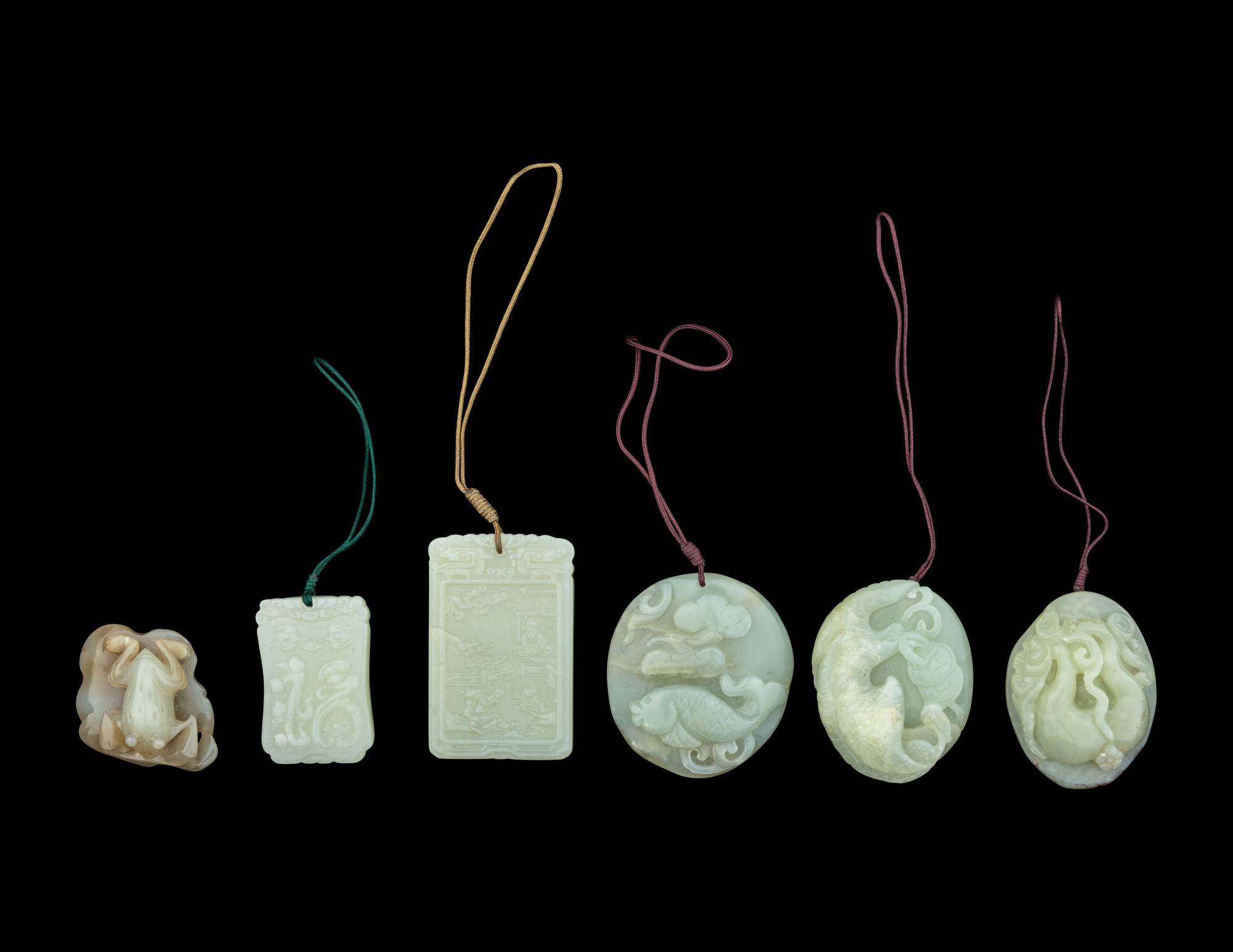 Six Chinese Celadon Jade Pendants