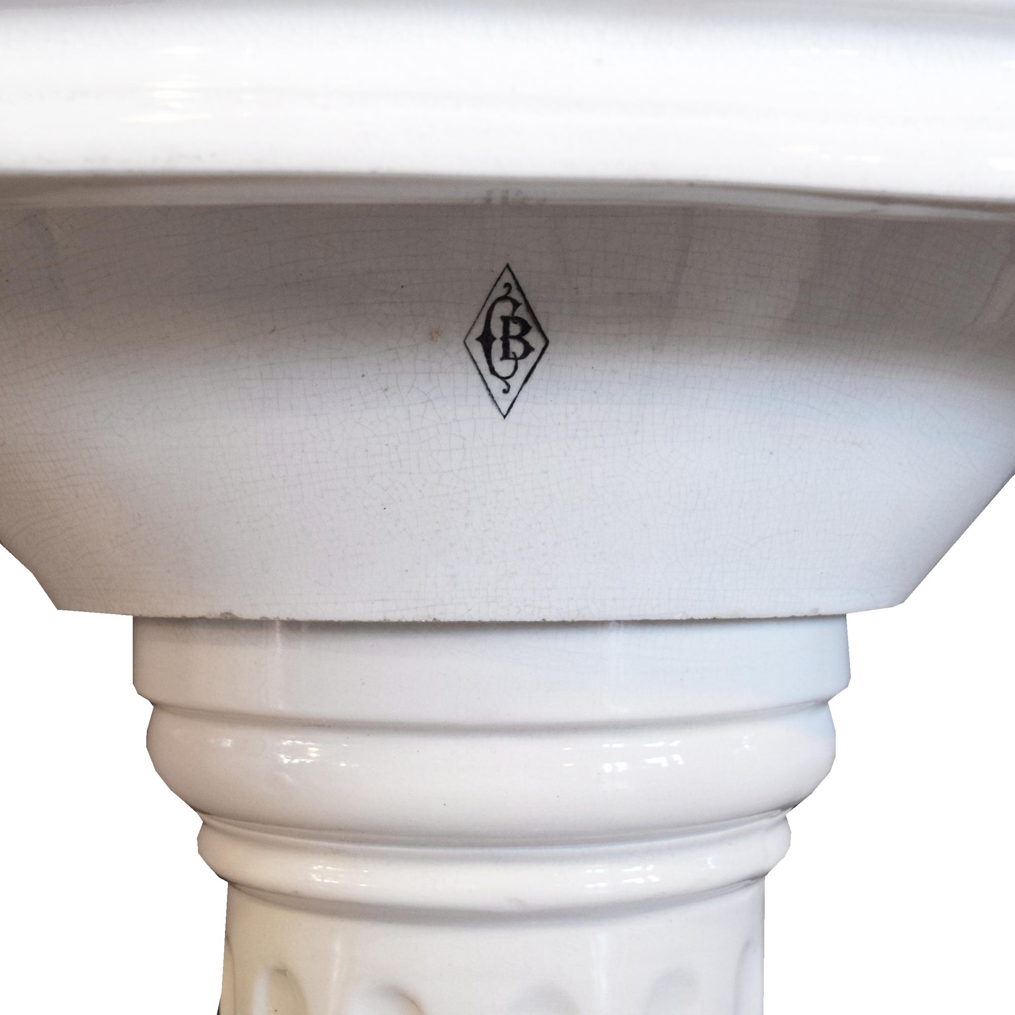 A Porcelain Pedestal Sink 38" W x 27" D x 32.5" H — France, Circa 1900