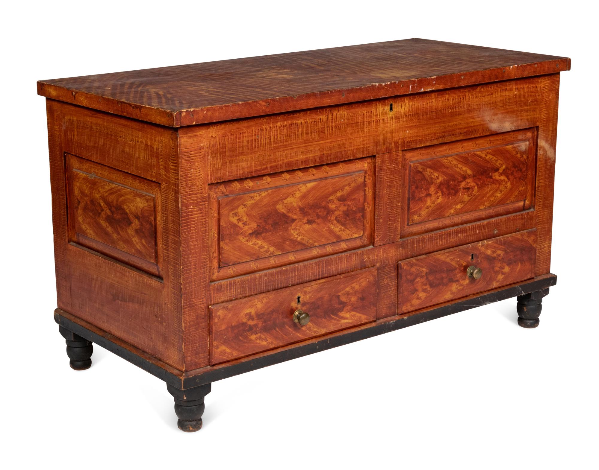 A Country Grain Painted Poplar Two Drawer Blanket Chest