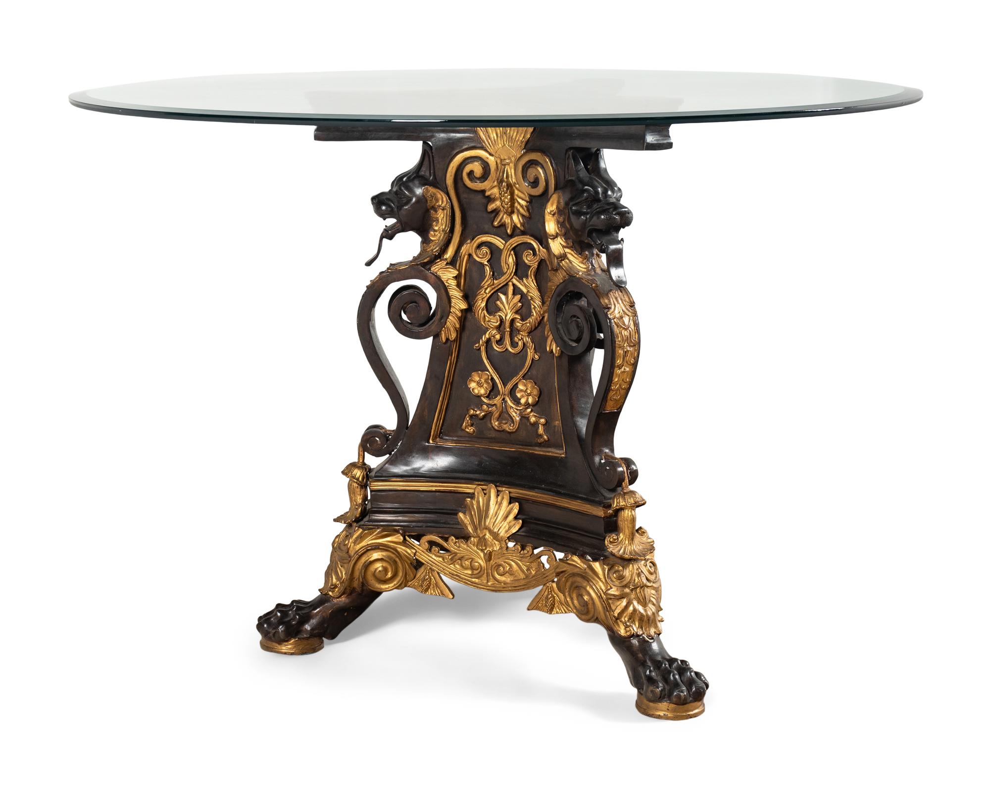 A Renaissance Style Parcel Gilt Bronze Glass-Top Center Table
