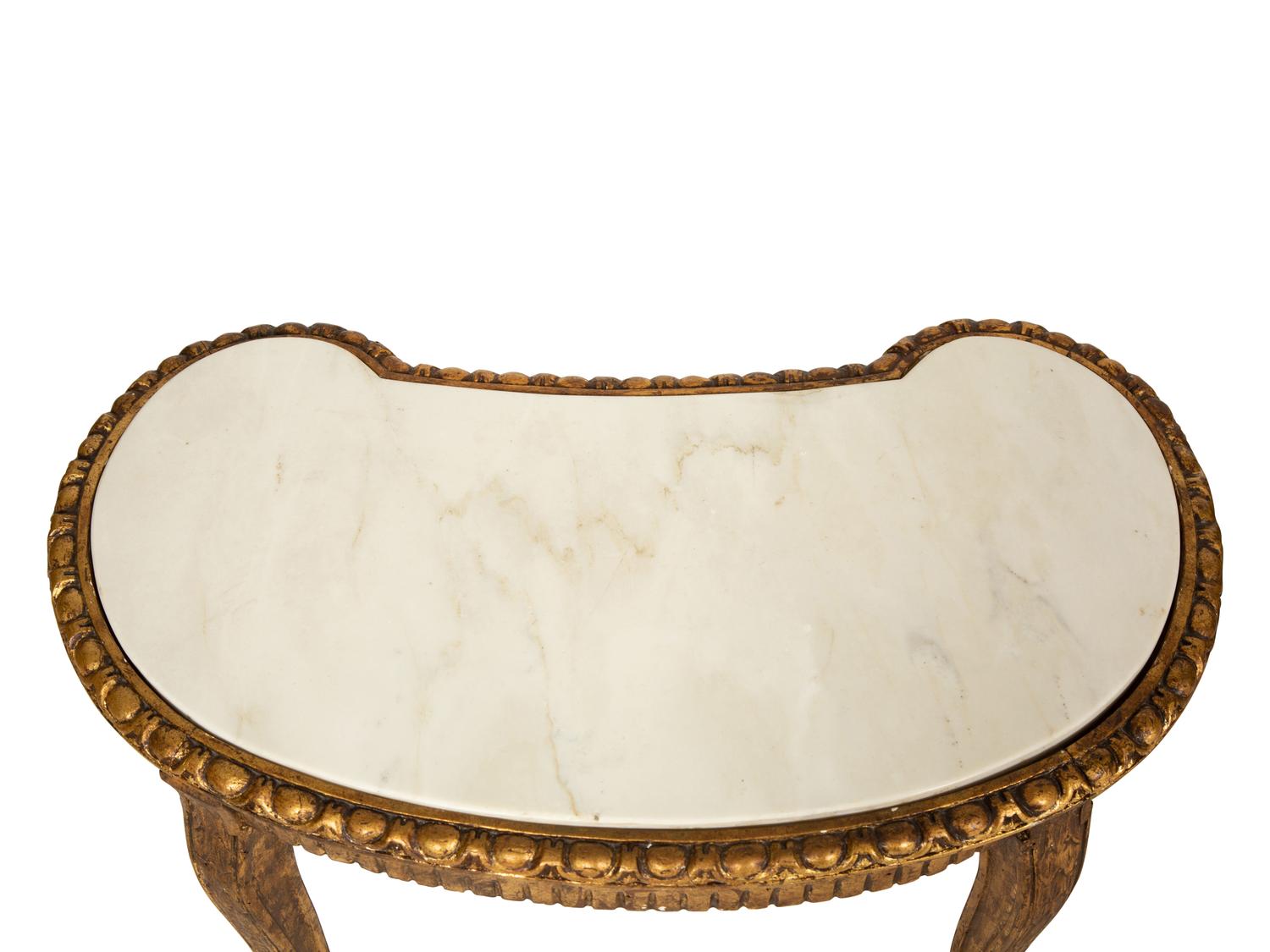 A Pair of Continental Giltwood Marble-Top Reniform Side Tables — 20th Century