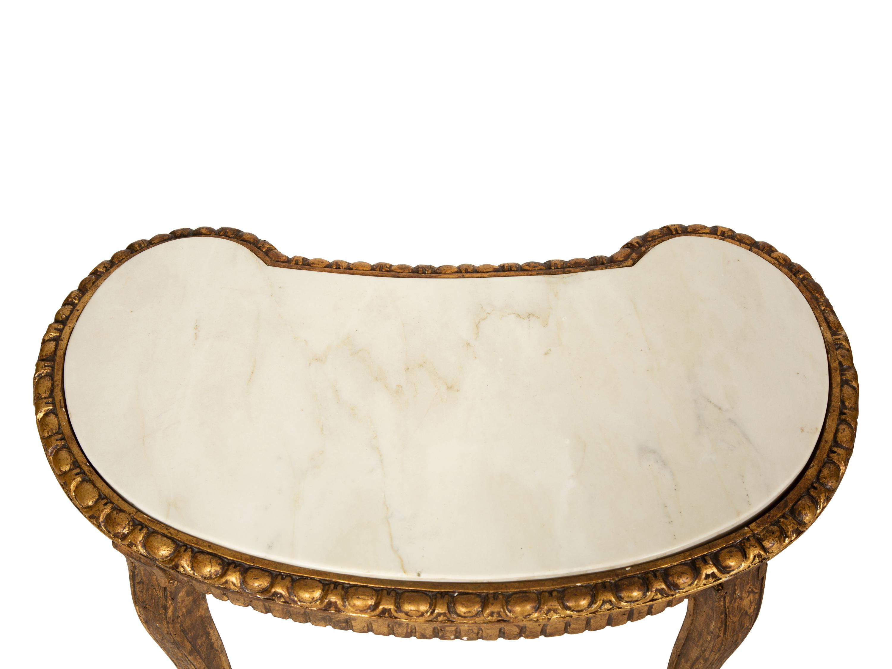A Pair of Continental Giltwood Marble-Top Reniform Side Tables — 20th Century