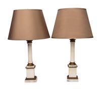 A Pair of Gilt Metal and Marble Columnar Lamps