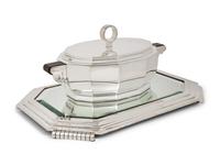 A French Art Deco Silver-Plate Tureen and Mirrored Plateau